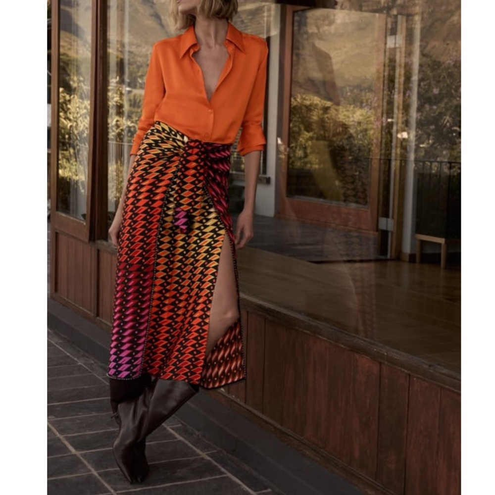 Zara Printed Knotted Skirt NWT